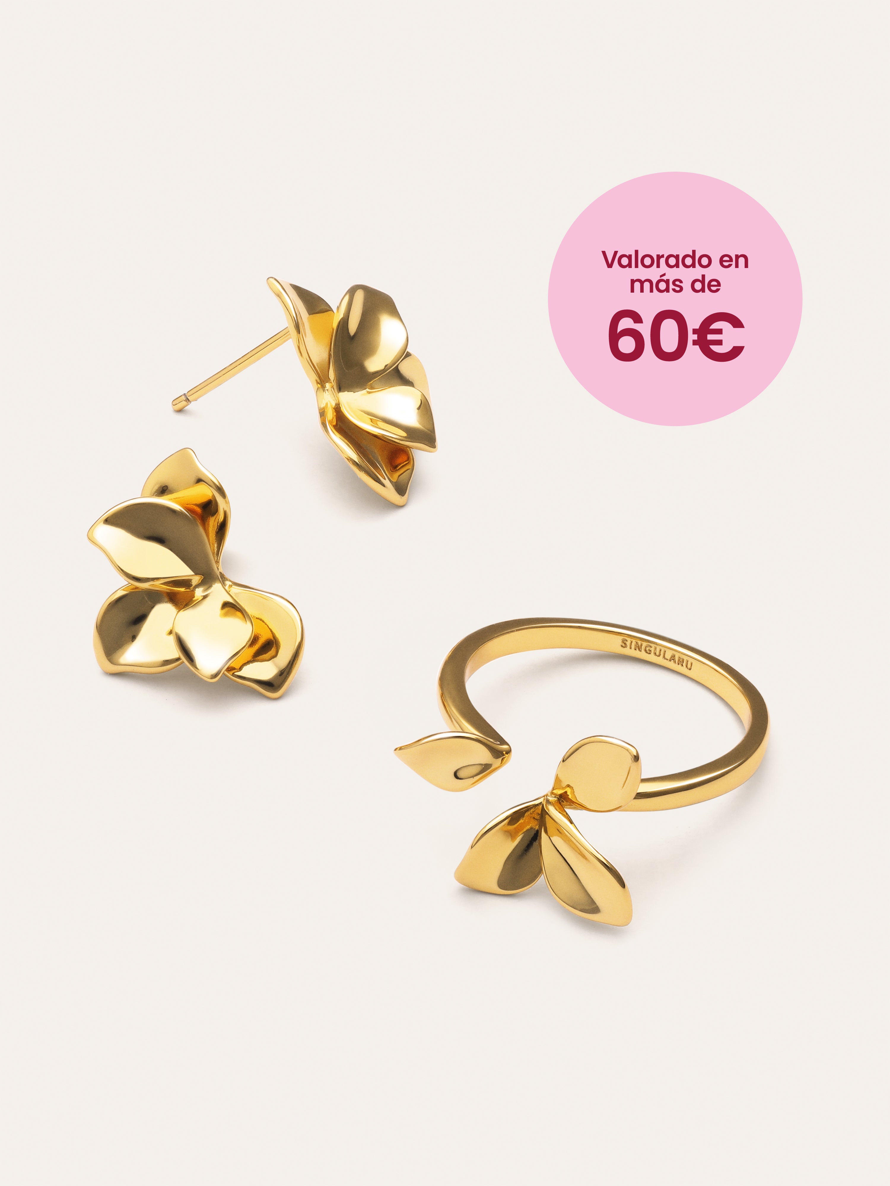 Pack Regalo Pendientes y Anillo Zinnia Baño Oro